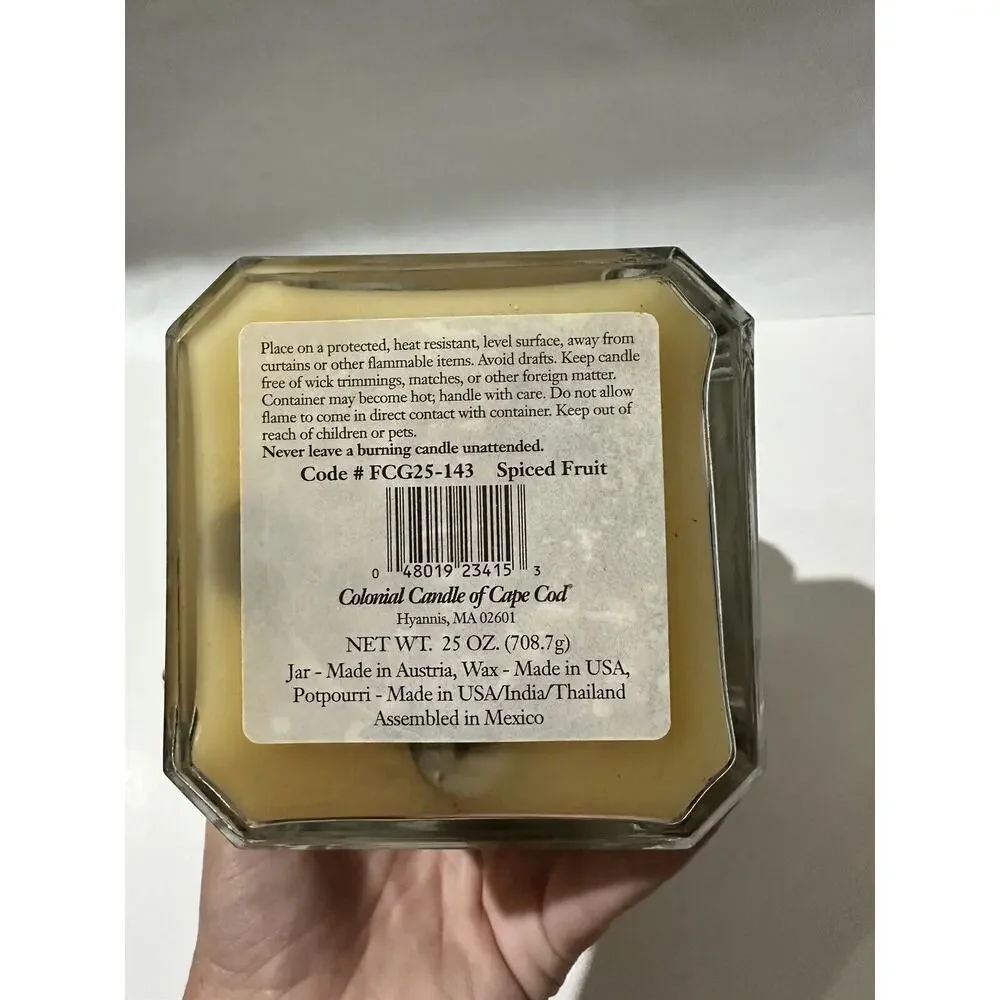 Colonial Candle Of Cape Cod Spiced Fruit Pillar Candle In Jar Potpourri Lid RARE